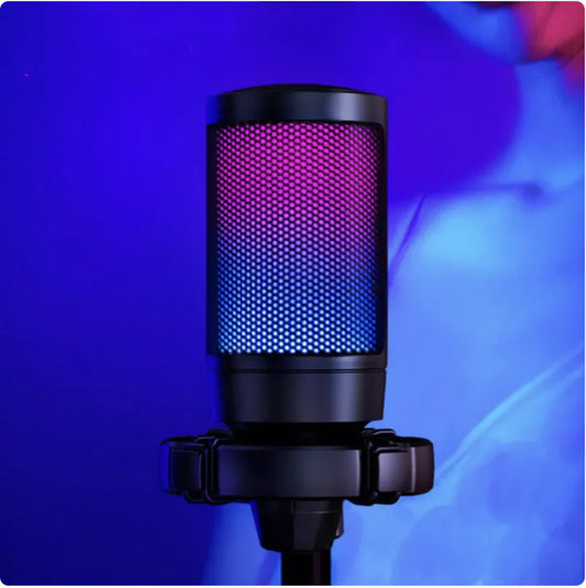 Desktop Microphone with LED Lights – Ideal for PC, Streaming, and Dubbing